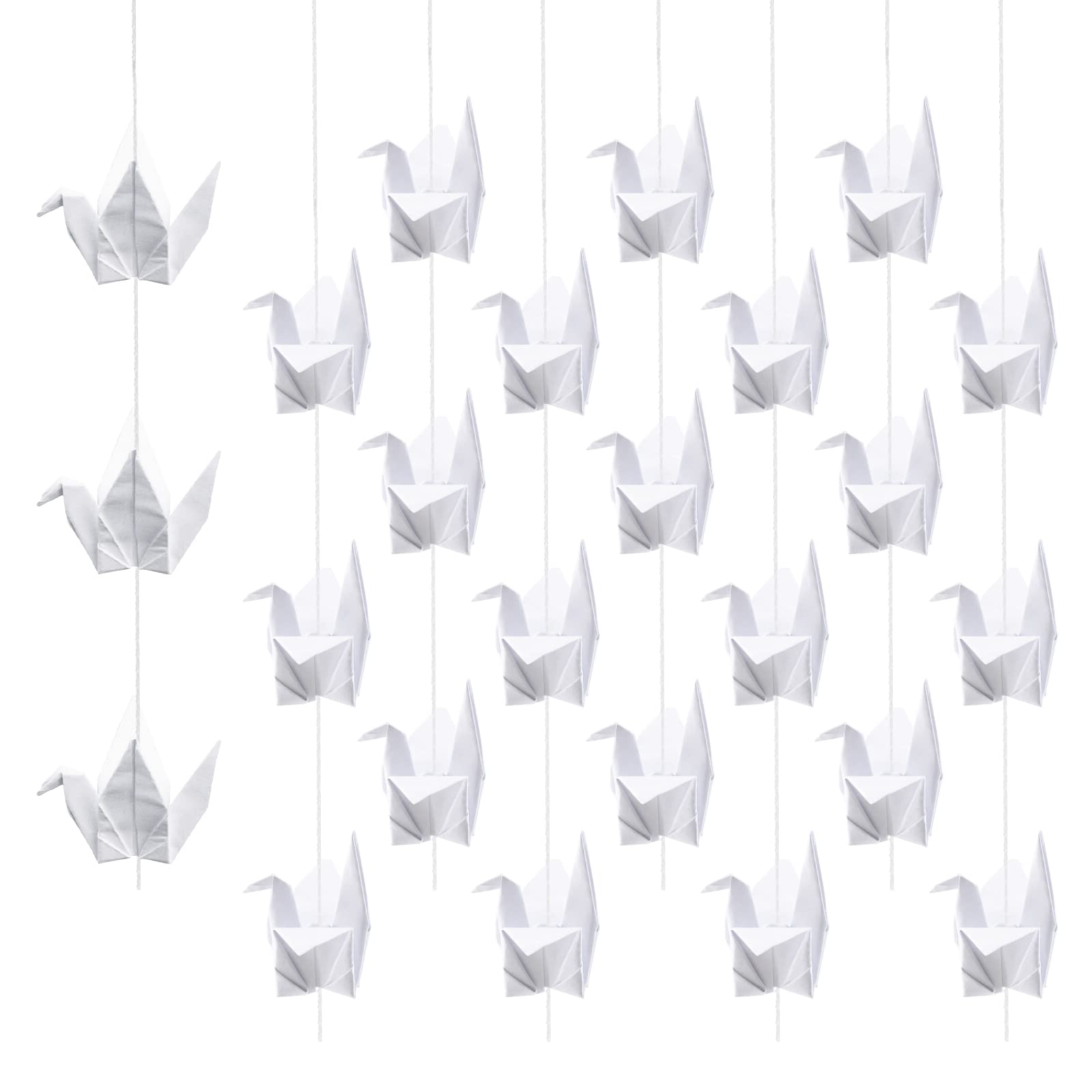 WANDIC Origami Paper Cranes, 10 Strings Handmade Folded Origami Paper Crane String Garland for Wedding Party Backdrop Home Decoration, White