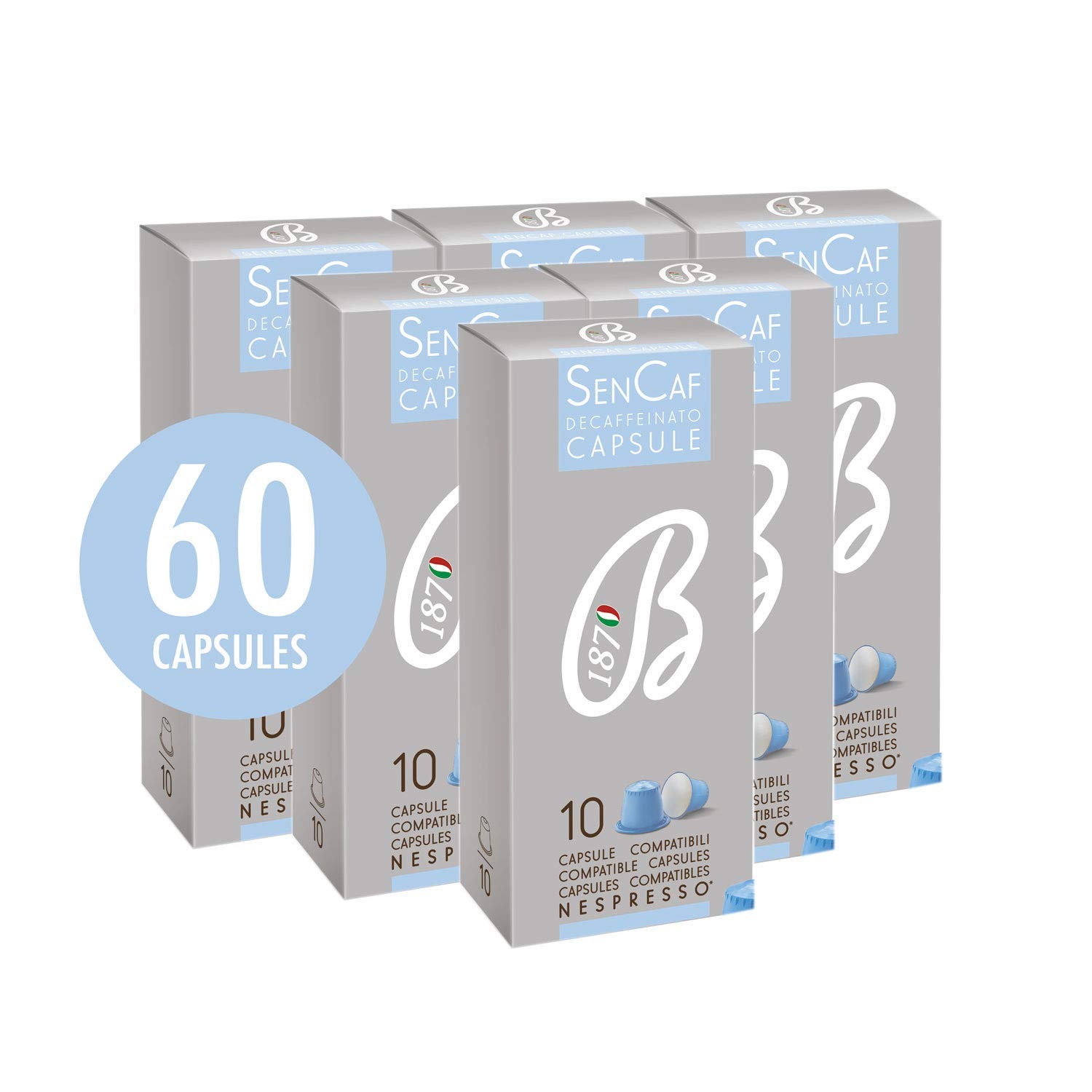 B1870 Barbera Nespresso Compatible Sencaf Decaffeinated Coffee Capsules, 60 Pods