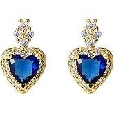 Birthstone Stud Earrings for Women Dainty 14k Gold Plated Gold Heart Earrings Cubic Zirconia Earrings Simulated Gemstone Rings Valentines Birthday Gifts for Her Wife Mom Grandma
