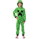 Minecraft Kids Fleece Creeper Hooded Union Suit Zip-Front Footless Sleeper Pajama