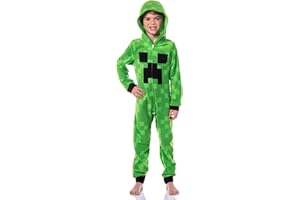 CENTRIC BRANDS Minecraft Kids Fleece Creeper Hooded Union Suit Zip-Front Footless Sleeper Pajama