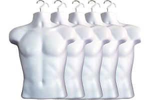 DisplayTown Male Mannequin Torso Hollow Back Body Stackable Dress Form with Hanging Hooks for Tshirt Display, Countertop, Cra