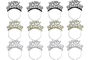 Soochat Happy New Year Headband Tiara New Years Eve Party Supplies Gold Silver Black 12 Pieces