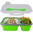 Smart Planet EC-34 Large 3-Compartment Eco Silicone Collapsible Meak Kit Lunch Box, Green