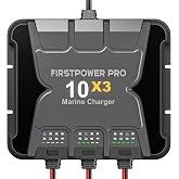 3 Bank Marine Battery Charger 10X3, 30A (10A/Bank) - 12V Boat Charger | 30A Onboard Battery Charger, Waterproof, Charged 24/7, Overcharge &amp; Temperature Protection for Lead-Acid &amp; Lithium Battery