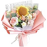 Chordobe Crochet Flower Sunflower Bouquet: Handmade Artificial Flower Knitted Sunflower Bouquet for Festival Wedding Graduation Anniversary (Pink)