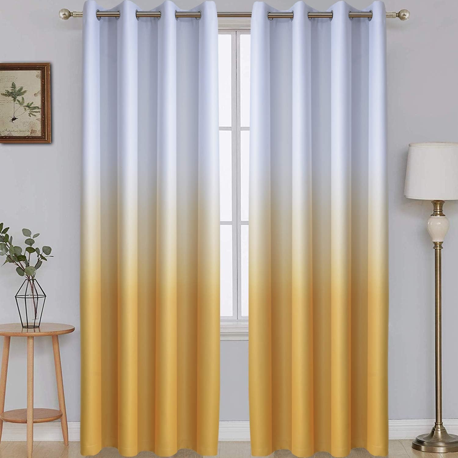 Amazon Com Simplehome Room Darkening White And Yellow Ombre