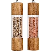 Premium Acrylic Salt and Pepper Grinder Set, Manual Salt and Pepper Mills- Wooden Shakers with Adjustable Ceramic Core-Salt Grinder and Pepper Mill -8 Inches-Pack of 2