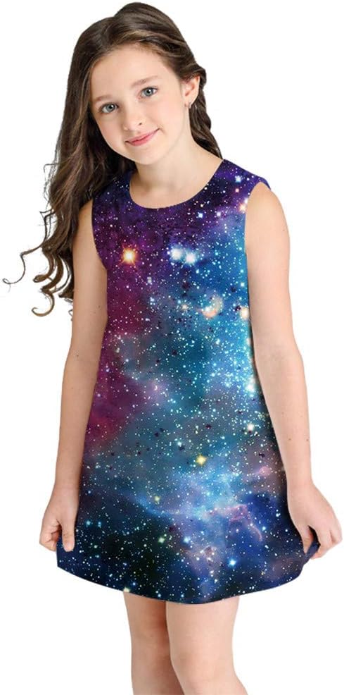 Teen Kid Girl Sleeveless T-Shirt Dress 3D Cartoon Print Cartoon Dresses Casual Clothes Age 7-10 Years Old Girls Blue,Black,Purple