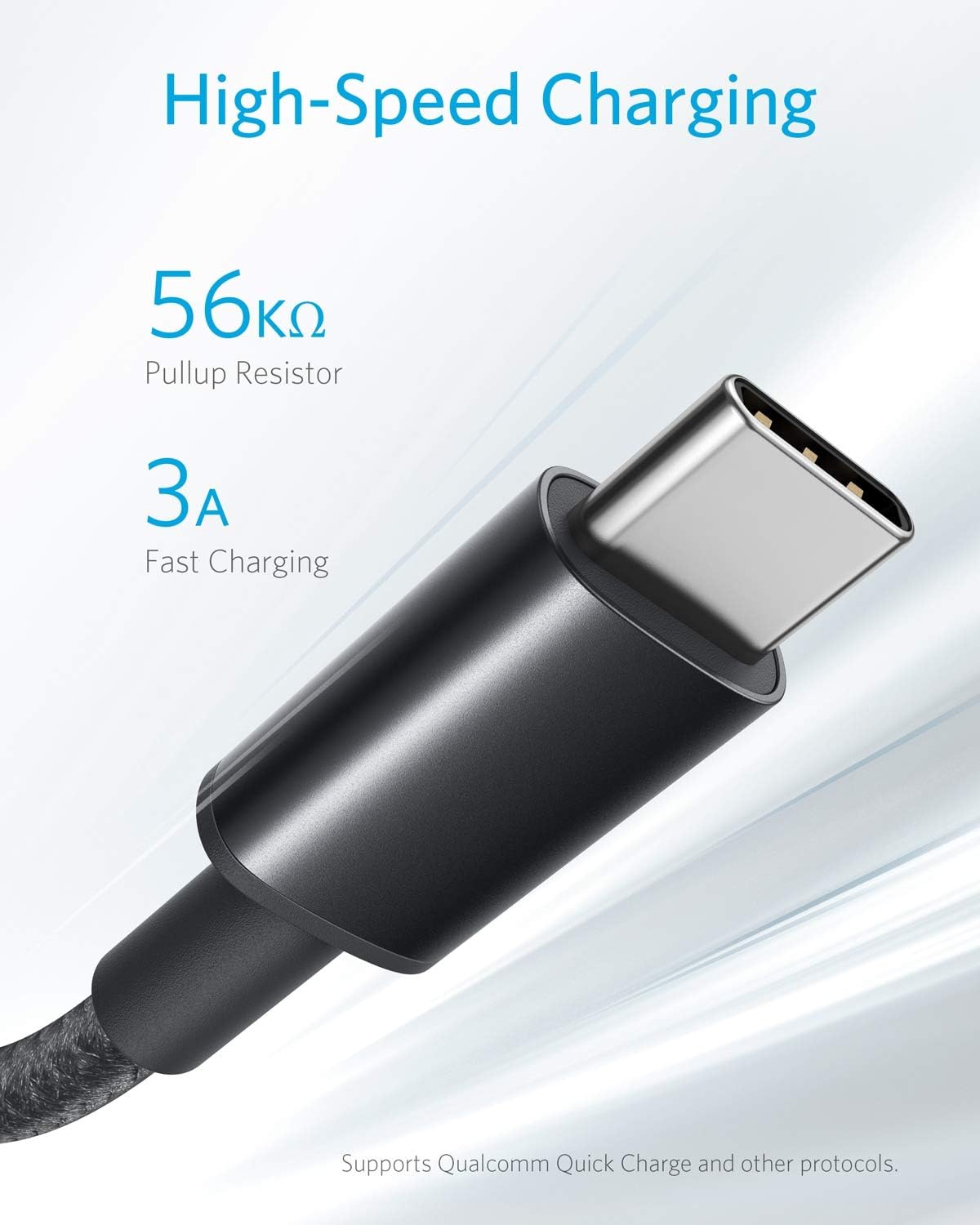 USB Type C Cable, Anker [2-Pack, 6 ft] Premium Nylon USB-A to USB-C Fast Charging Type C Cable, for Galaxy S10 / Note 8, LG V20 and Other USB C Charger, black (AK-B8173011)