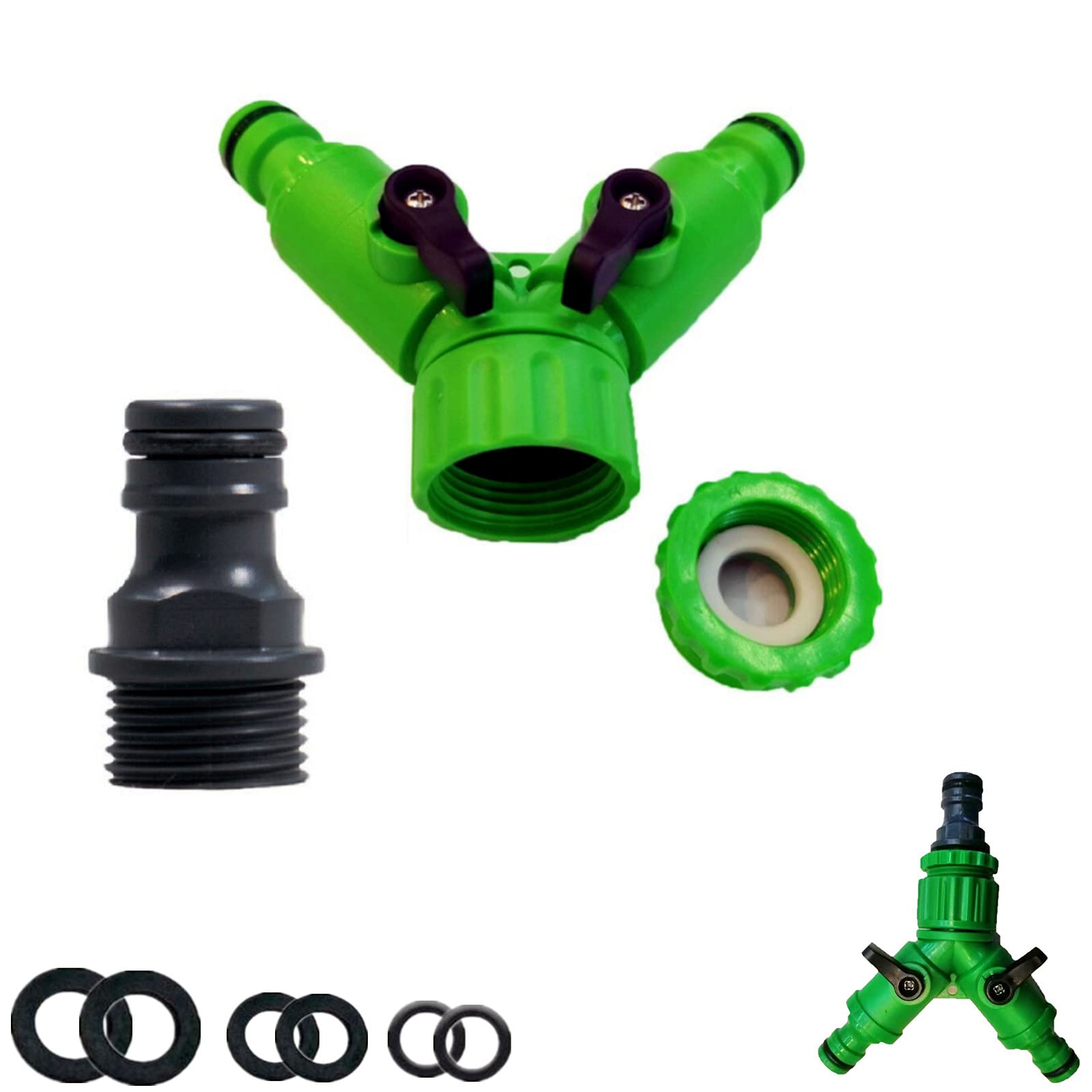 Dual Tap Connector,2 Way Garden Hose Splitter Hose Tap Connector,Outdoor Y Valve Water Taps Splitters Washing Machine Hose Connectors,Y Splitter Manifold Garden Hose Faucet Adapter with On/Off Valves