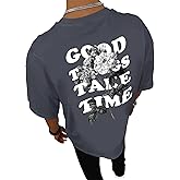 GORGLITTER Men's Novelty Casual Letter Graphic Crewneck T-Shirt Half Sleeve Oversized Tee Top