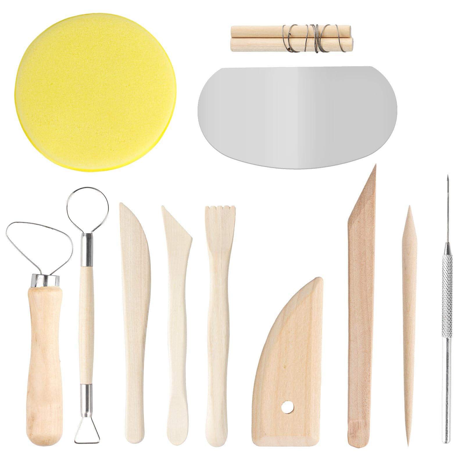 12 Pcs Polymer Clay Tools Sculpting Tools, Ceramic Clay Tools Kit, Clay Modelling Tools Set, Wooden Metal Pottery Tools Kit for Adults Kids, Clay Sculpting Tools for Carving Shaping Dotting Tools