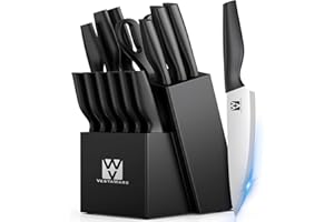 Vestaware Knife Set, 14 Pcs Kitchen Knife Set with Block, Practical One-Piece Knife Block Set Saving Space, Ultra Sharp Stain