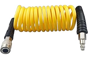 Darnassus Polyurethane Recoil Air Hose, Air Compressor Hose with 1/4" Swivel Fittings, for Industrial, Household, Garage, Station (10 FT, Yellow)