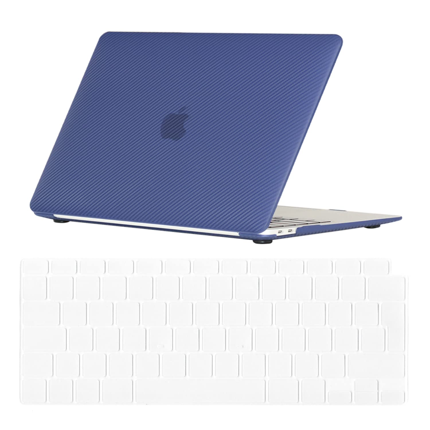Se7enline Compatible with MacBook Air 13 Inch Case Case for 2024 2023 2022 2021 2020 2019 2018 Mac Air 13-Inch A1932/M1 A2337/A2179 with Touch ID &Keyboard Cover(UK Layout),Carbon Fiber Navy Blue