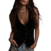 NECGNIQ Women's Pink Velvet Vest, Deep V Neck Elegant Suit Vest Y2K Sleeveless Button Up Waistcoat Tops