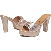 PTNOKA Women's Fish Mouth Platform Chunky High Heel Mule Sandals Comfortable Lightweight Slip On Open Toe Wedge Slide Sandals Fashion Dress Sandals for Formal Evening Party Wedding