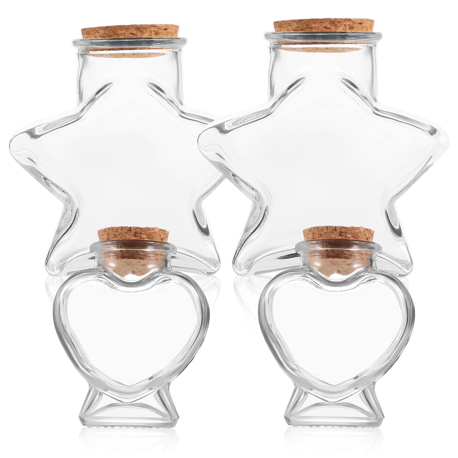 Alipis 4Pcs Small Glass Jars with Cork Lids - Heart & Star Shaped Cookie, Candy & Favor Jars - Wishing & Drift Bottles