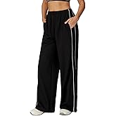 OMEWEE Womens Wide Leg Sweatpants Side Fashion Contrasting Lines Pants Drawstring Athletic Cotton Pants