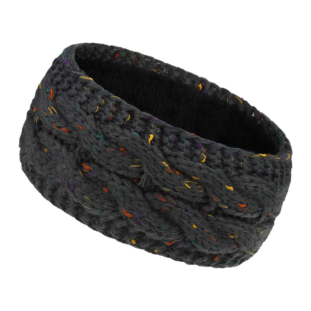 Women Ear Warmer Headband Fleece Lined Winter Warm Knitted Thick Hairband Thermal Headbands Elastic Hair Wrap (A-Dark Grey)