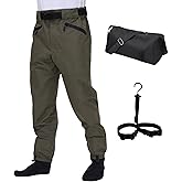VZKAK Fishing Waders for Men and Women,Wading Pants with Neoprene Stocking Foot,Fishing Waist Waders Pants with Pockets
