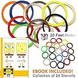 20pcs PLA 3D printer Pen Filament Refills PLA 1.75mm Filament Fun Sampler Pack of 20 Different Colors in 16 Feet Lengths including 3D Sencils ebook (ABS)