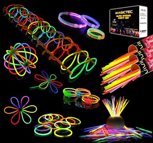 300 Glowsticks, Sunlitec 300 Pcs 8" Light up Toys Glow Sticks Bracelet Necklace Light-Up Mixed Colors Party Favors Supplies with 356 Connectors  (Total 656 PCs)