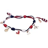 SIFRIMANIA Patriotic Red White and Blue Adjustable Charm Bracelet for Women, Handmade Symbolic Goals Jewelry Gift