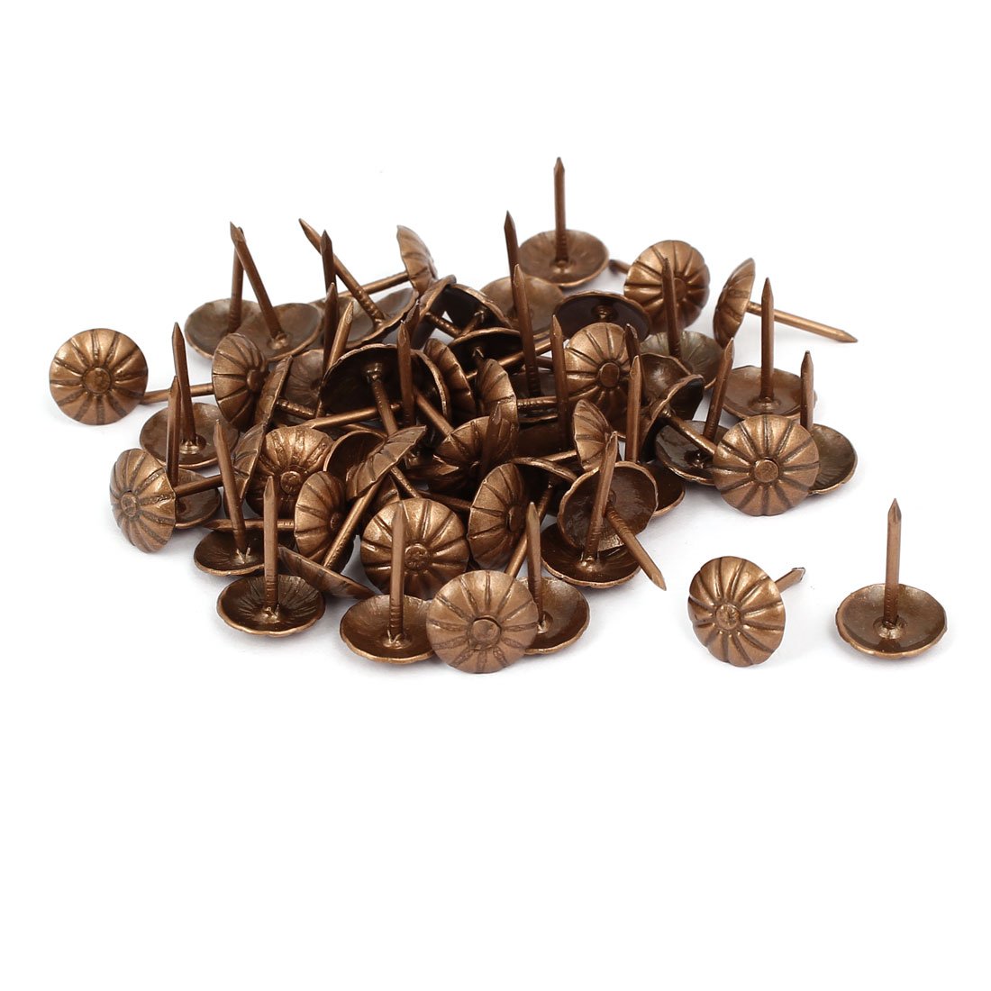 sourcingmap 7/16 Inch Dia Daisy Upholstery Nail Tack Push Pin Thumbtack Copper Tone 60PCS