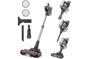 Vacfore Cordless Stick Vacuum Cleaner – 3-in-1 Brush Roll for Hard Floors and Carpets, 55 Min Runtime Rechargeable Lightweight Vacuum with Green LED Headlight for Pet Hair and Dust Cleaning