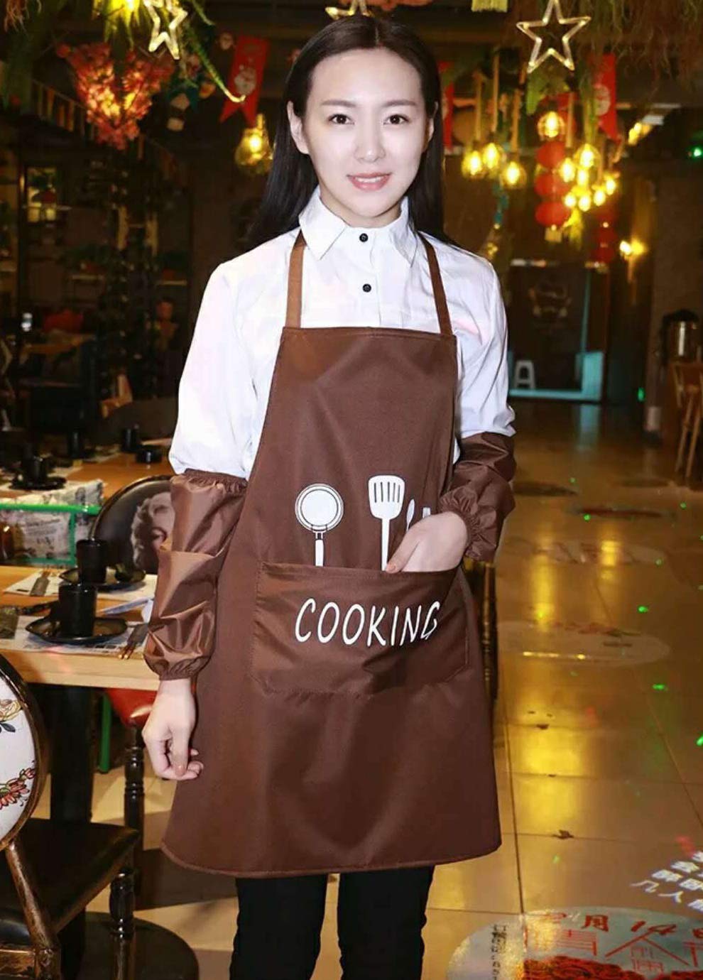 Leeotia Water Resistant and Oil-Proof Cooking or Baking Apron with 2 Pockets Great Gifts for Both Women and Man- Coffee