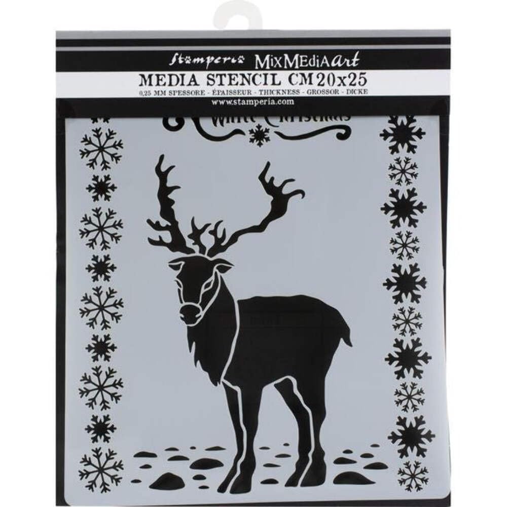 STAMPERIA INTL Stamperia-Thick Stencil-White Christmas Deer, 20 x 25 cm