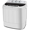 SUPER DEAL Compact Mini Twin Tub Washing Machine, Portable Laundry Washer w/Wash and Spin Cycle Combo, Built-in Gravity Drain