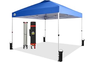 CROWN SHADES 10x10 Pop Up Canopy - Beach Tent with One Push Setup - Easy Outdoor Sun Shade for Events, Parties, Camping - Gazebo with STO-N-Go Cover Bag, Silver Coated Top, Blue