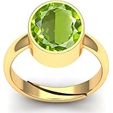 LMDKART 9.25 Carat Vintage Natural Sapphire Gemstone Astrological Birthstone Gold Plated Adjustable Ring For Women (Peridot)