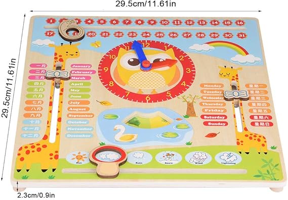 children's educational wooden calendar clock toy