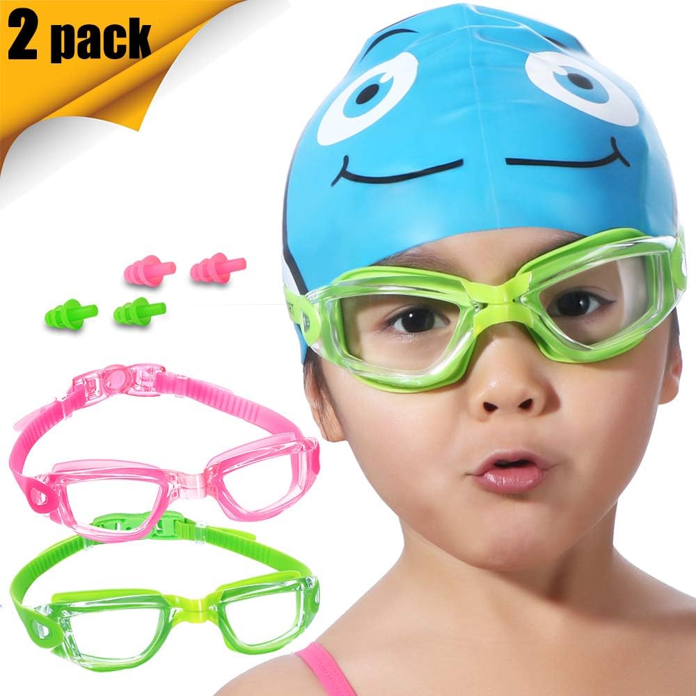 EverSport Kids Swim Goggles, Pack of 2 Kids Swimming Goggles, Crystal Clear Swimming Goggles for Children and Teens, Anti-Fog Anti-UV Youth Swim Glasses, Leak Proof, Soft Silicone Frame, for 3-16 Y/O