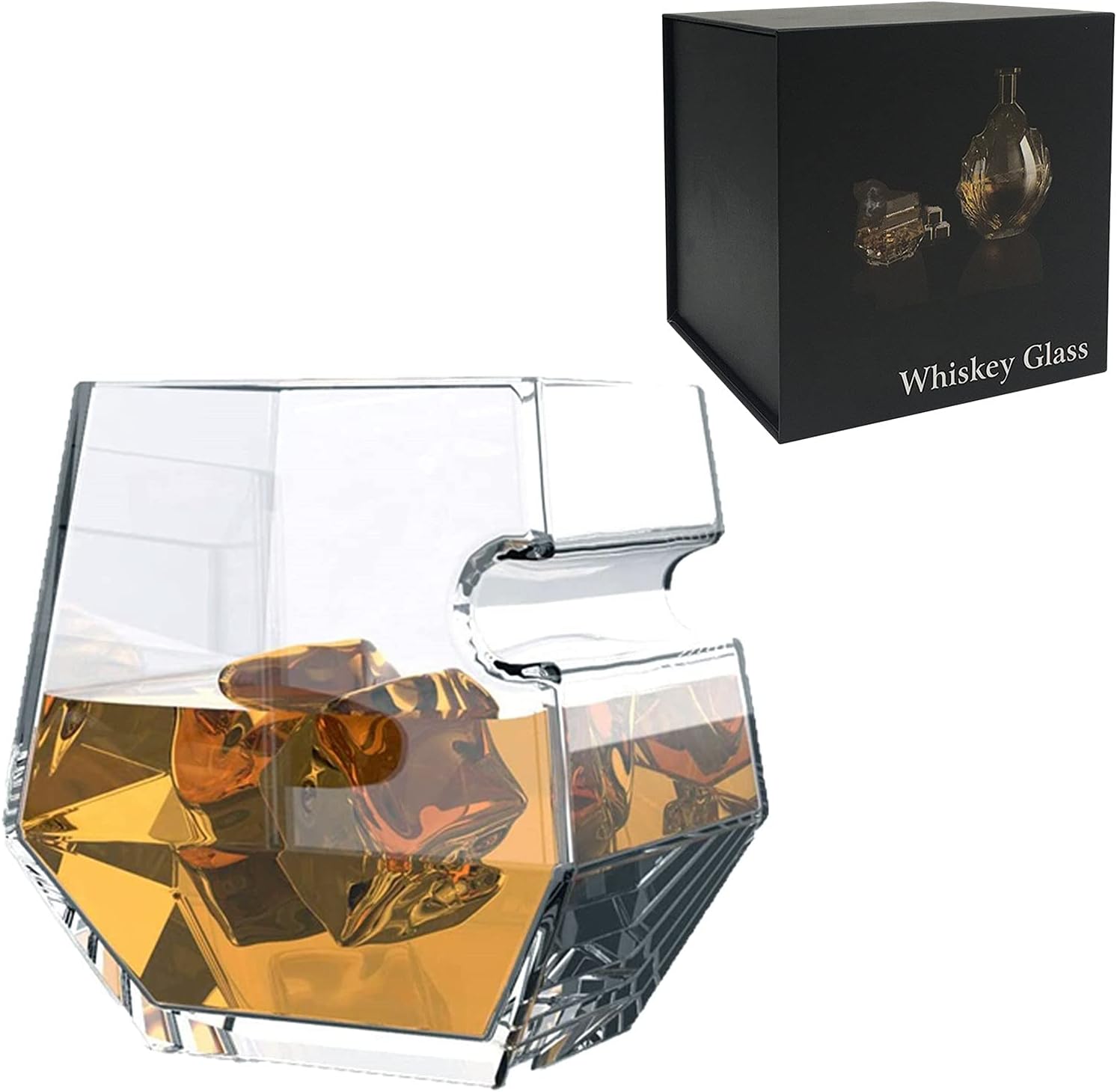 Old Fashioned Whiskey Glasses in Gift Box, 12.5oz, as Gift Idea for Men, Dad, Boyfriend, Husband, Perfect for Scotch, Bourbon and Old Fashioned Cocktails (Hexagon) (1, Glass)