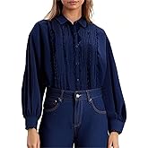 Women Y2k Long Sleeve Ruffle Tops Lace Trim Tie Front Button Down Chiffon Cardigan Shirt Y2k Coquette Going Out Blouse