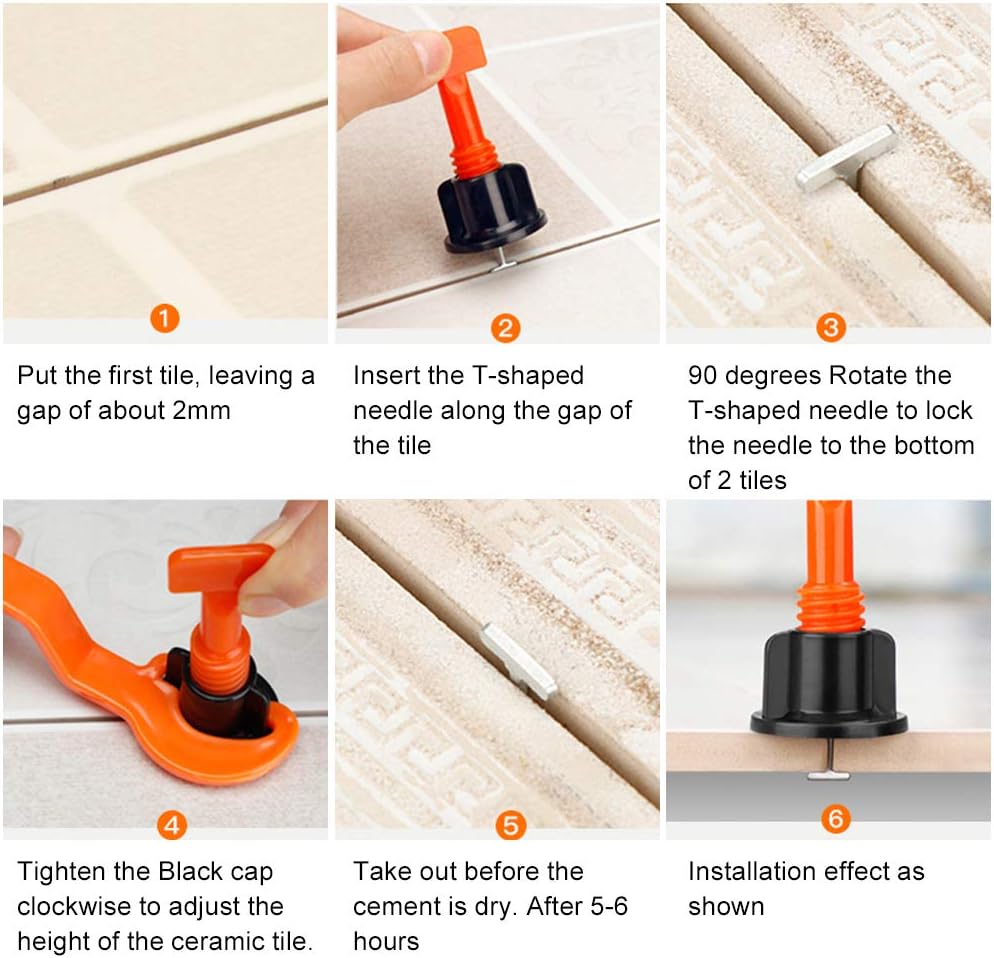 GAYISIC Tile Leveling System Kit, 50pcs Tile Leveler Spacers with Special Wrenches Ceramic Tile Installation Tool for Walls Flooring - - 