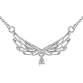 KZX Angel Wings Necklace S925 Sterling Silver Guardian Angel Wings Pendant Cubic Zirconia Jewelry Gifts for Women Graduation Ceremony Anniversary