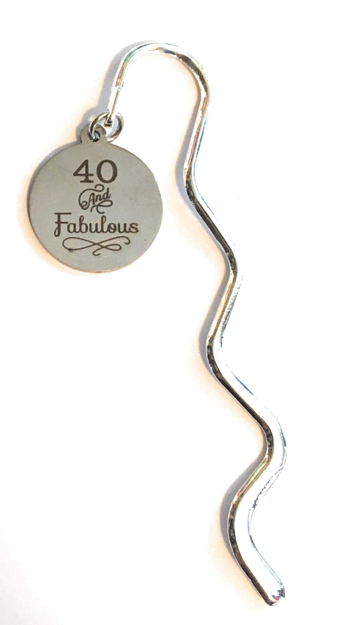 FizzyButton Gifts 40 and Fabulous Stainless Steel disc mini Bookmark in Gift Bag, for 40th Birthday