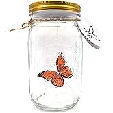 Animated Butterfly in A Jar, Xafissy Butterfly Jar That Moves with LED light Romantic Glass Animated Butterfly Jar Battery Operated Butterfly Collection Gift For girls and boys (Orang)