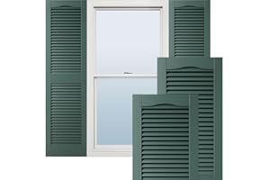 EKENA MILLWORK 14 1/2"W x 42"H Lifetime Vinyl, TailorMade Cathedral Top Center Mullion, Open Louver Shutters, w/Shutter-Loks (Per Pair), Forest Green