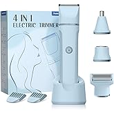 Electric Razors for Women – 4 in 1 Bikini Trimmer with Replaceable Body, Facial, Nose & Foil Shaver Heads, IPX7 Waterproof Pubic Hair Remover, Rechargeable Grooming Kit for Shower & Travel (Blue)