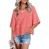 Danedvi Womens Oversized T Shirts Summer Casual Crewneck 3/4 Sleeve Loose Fit Cute Flowy Tops