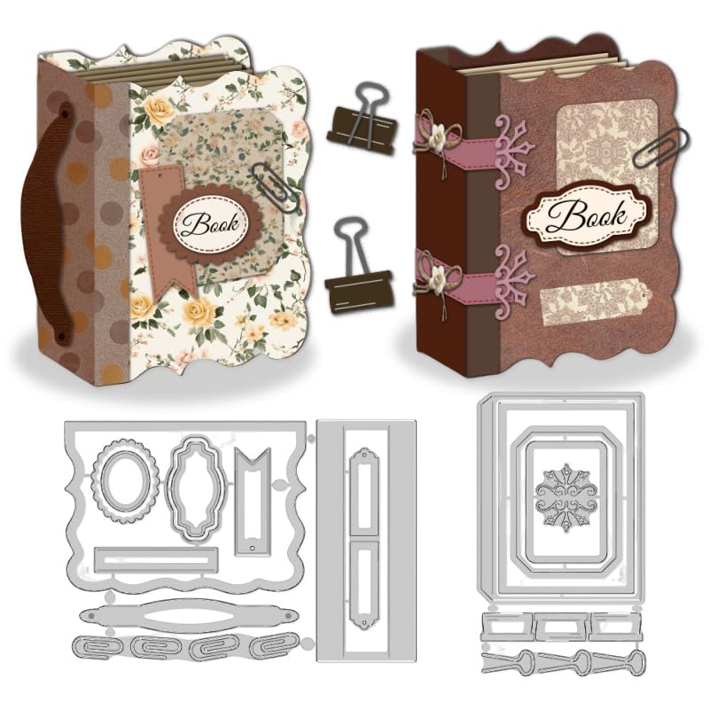 DELORIGIN 3D Mini Book Cutting Dies Metal Cut Dies for Card Making Cutting Stencils Embossing Scrapbooking Template for Paper Craft Making Photo Album Greeting Card Gift Invitation Decorative