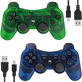 Wireless Controllers for PS3 Playstation 3 Dual Shock (Pack of 2,ClearBlue and ClearGreen)
