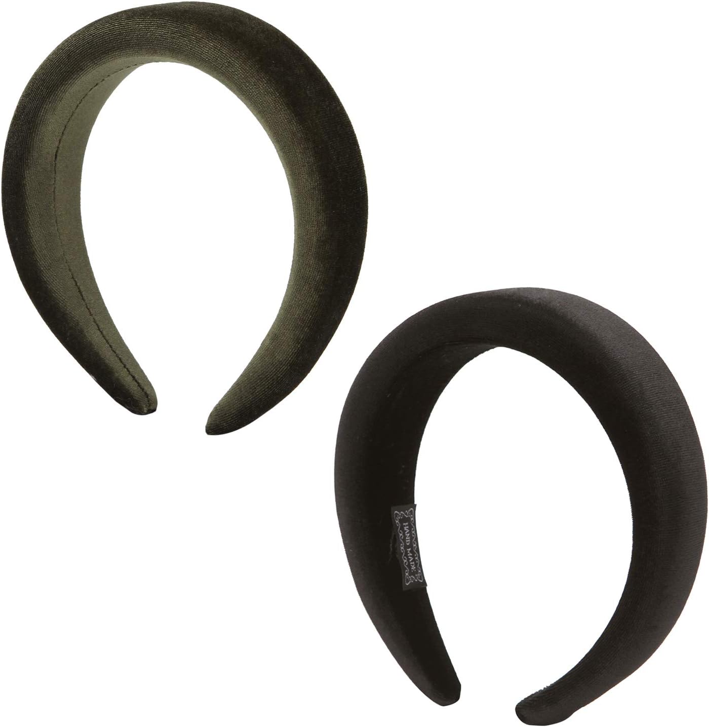 Folora 2pcs Padded Velvet Headbands Fashion Thick Velvet 90s Hair Accessories Wide Headband for Woman and Girls (Black, Dark Green)